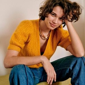 Sezane Mustard Yellow Cable Knit Sweater